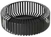 Schwarze, runde Schale mit vertikalen Streben, seitliche Perspektive