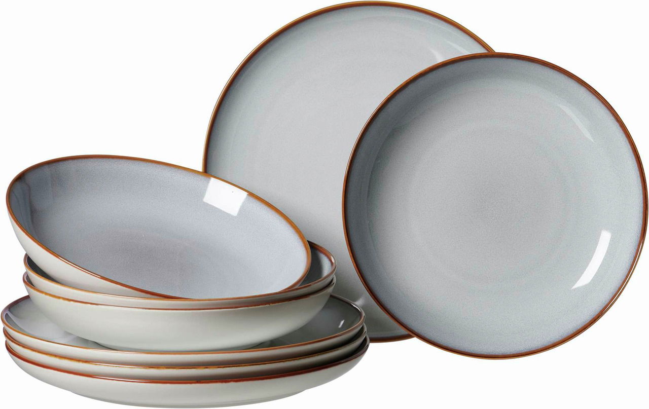 Ritzenhoff & Breker Tafelservice 8-tlg. PORTOFINO Graues 8-teiliges Speiseset Portofino mit Tellern und Schalen, seitliche Perspektive