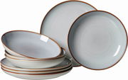 Graues 8-teiliges Speiseset Portofino mit Tellern und Schalen, seitliche Perspektive