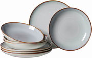 Graues 8-teiliges Speiseset Portofino mit Tellern und Schalen, seitliche Perspektive