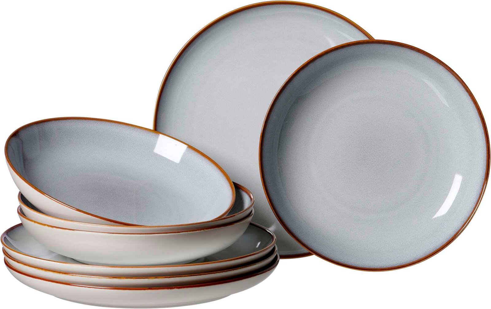 Ritzenhoff & Breker Tafelservice 8-tlg. PORTOFINO Graues 8-teiliges Speiseset Portofino mit Tellern und Schalen, seitliche Perspektive