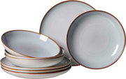 Graues 8-teiliges Speiseset Portofino mit Tellern und Schalen, seitliche Perspektive