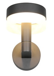 Moderne LED-buitenwandlamp in zwart, afgebeeld van voren.
