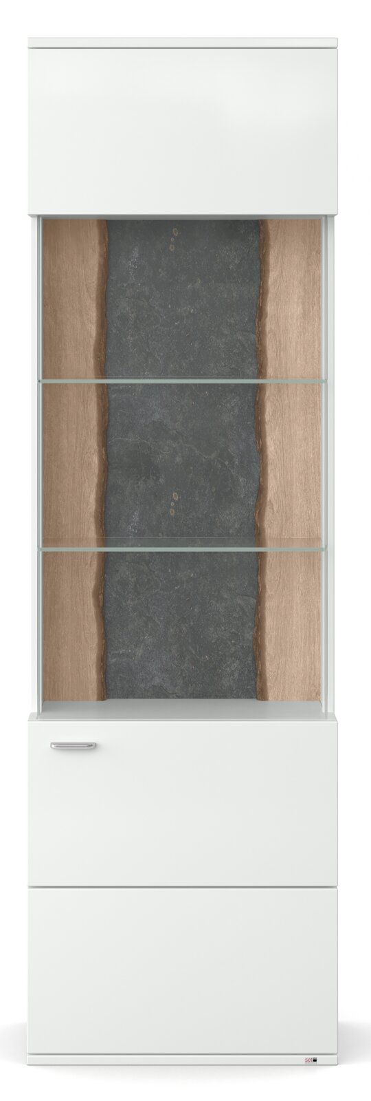 Set one by Musterring Vitrine re. TACOMA Vitrine in Frontalansicht mit Glasböden und Holzrückwand, modernes Design