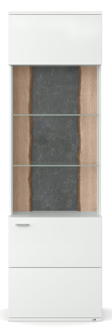 Set one by Musterring Vitrine re. TACOMA Vitrine in Frontalansicht mit Glasböden und Holzrückwand, modernes Design