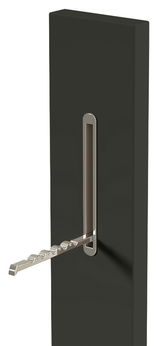 Schwarzes Garderobenpaneel mit ausklappbarer Metallleiste, seitliche Perspektive