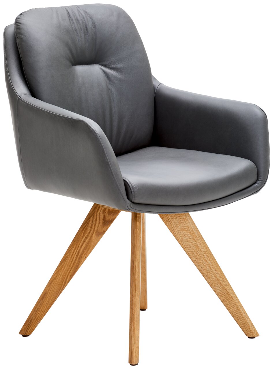 Waldwelt Armlehnstuhl ARUBA Grauer Armlehnstuhl mit Holzbeinen, seitliche Perspektive