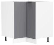 Eck-Unterschrank in Weiß mit grauer Türfront und schwarzen Füßen, Produktansicht schräg von vorne