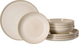 Speiseset Olivia 8-tlg. in cremefarbenem Design, bestehend aus flachen und tiefen Tellern, seitliche Perspektive