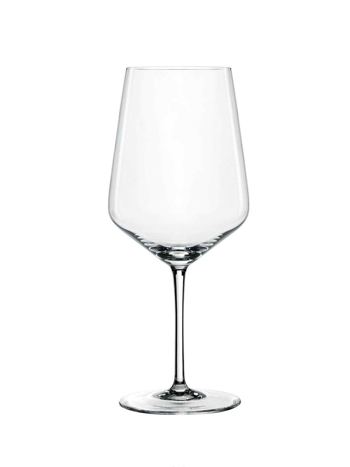Ein elegantes Weinglas aus klarem Glas, frontal abgebildet.