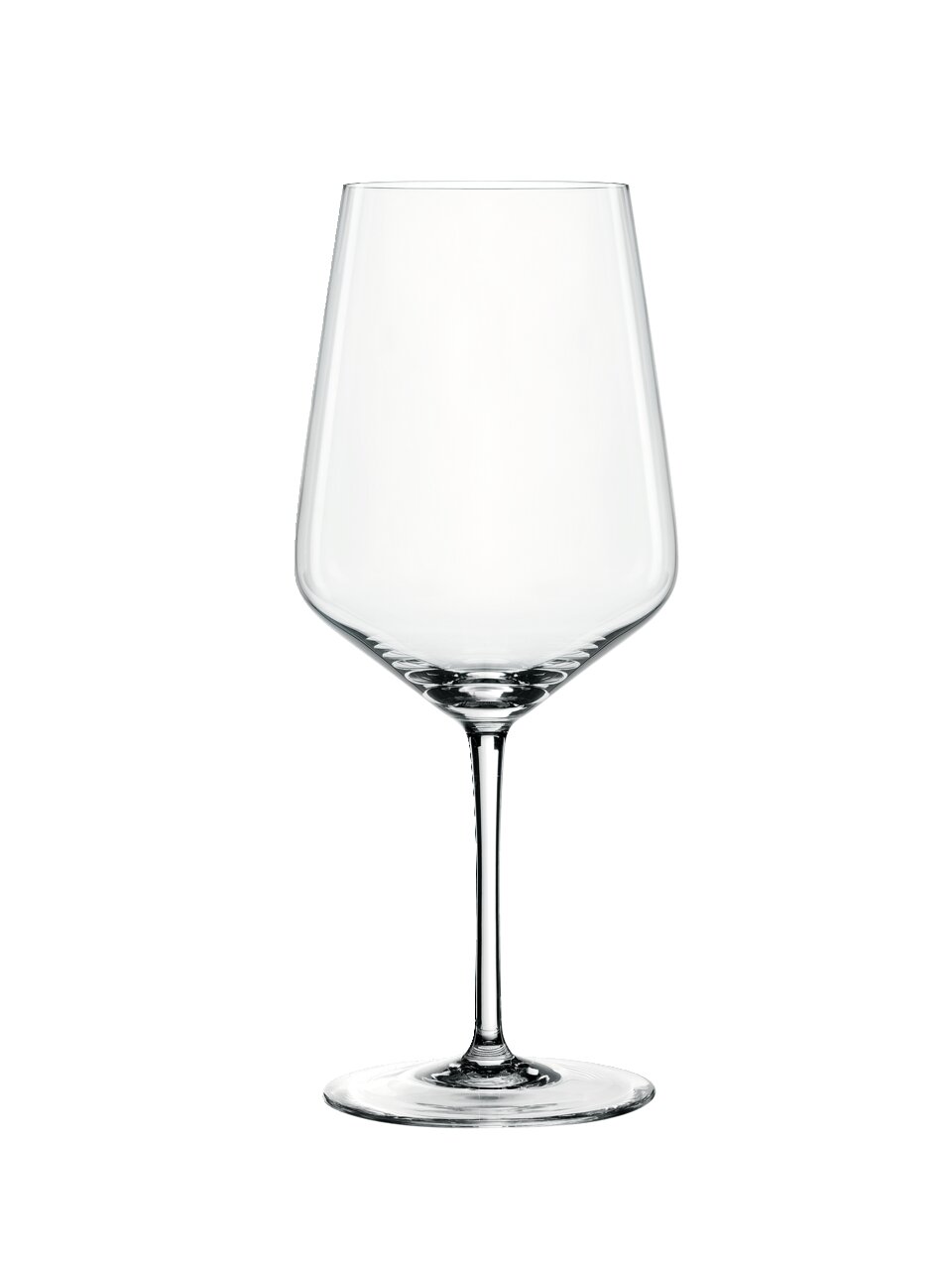 Ein elegantes Weinglas aus klarem Glas, frontal abgebildet.