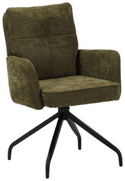 Grüner Schwingstuhl mit schwarzem Metallgestell, seitliche Perspektive