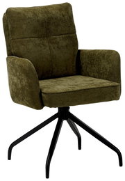 Grüner Schwingstuhl mit schwarzem Metallgestell, seitliche Perspektive