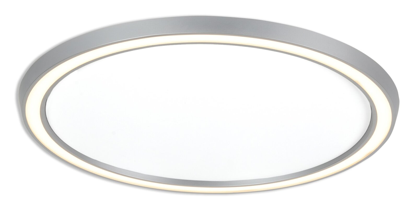 Runde LED-Deckenleuchte in Silber mit seitlicher Perspektive
