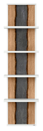 Hängepaneel mit vier Regalböden, Holzoptik mit dunklem Mittelstreifen, Frontalansicht