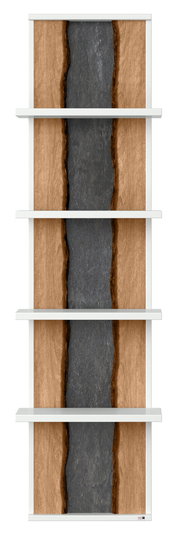 Hängepaneel mit vier Regalböden, Holzoptik mit dunklem Mittelstreifen, Frontalansicht