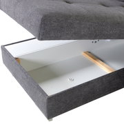 Graue Polsterecke mit Stauraum, geöffnete Ansicht von oben