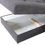Graue Polsterecke mit Stauraum, geöffnete Ansicht von oben