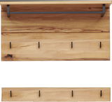 Holzgarderobe mit Metallhaken und Kleiderstange, Vorderansicht