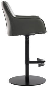 Seitenansicht eines modernen Barhockers mit schwarzem Lederbezug und verstellbarem Fußgestell.