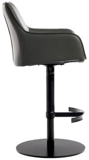 Seitenansicht eines modernen Barhockers mit schwarzem Lederbezug und verstellbarem Fußgestell.