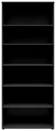 Schwarzes Regal mit fünf Einlegeböden, frontale Ansicht