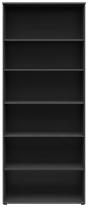 Schwarzes Regal mit fünf Einlegeböden, frontale Ansicht