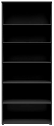 Schwarzes Regal mit fünf Einlegeböden, frontale Ansicht