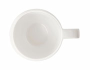 Ansicht von oben auf einen weißen Kaffeebecher NewMoon 310ml mit schlichtem Design und rundem Henkel.