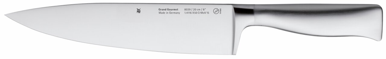 Küchenmesser aus der Seitenansicht mit Edelstahlklinge und ergonomischem Griff, Teil des Messerblocks Grand Gourmet.