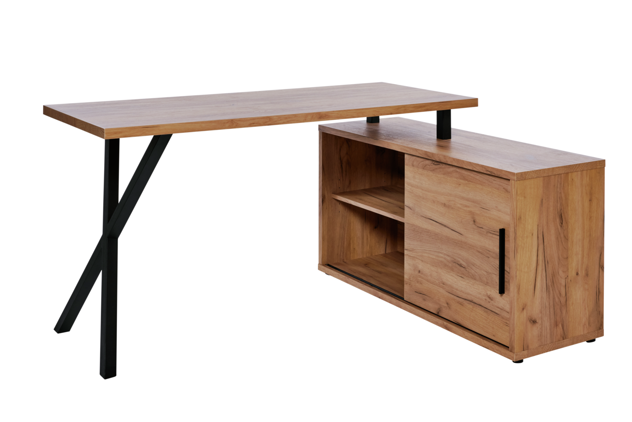 Novel Eckschreibtisch-Kombination X-TREME D 145 E Eck-Schreibtisch-Kombination aus Holz mit schwarzem Metallgestell, seitliche Perspektive