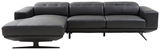 Schwarzes Ledersofa mit Longchair links, Frontalansicht