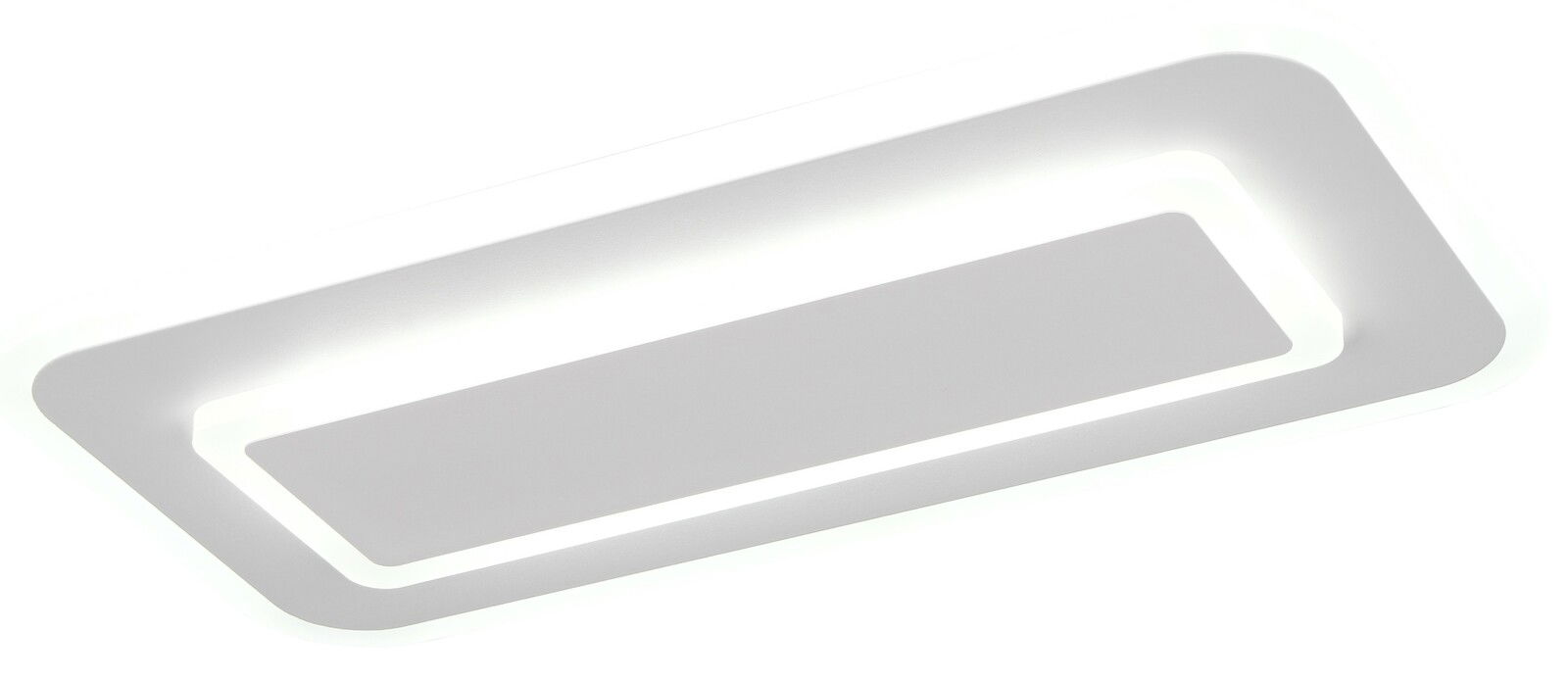 Moderne LED-Deckenleuchte in rechteckiger Form, seitliche Perspektive