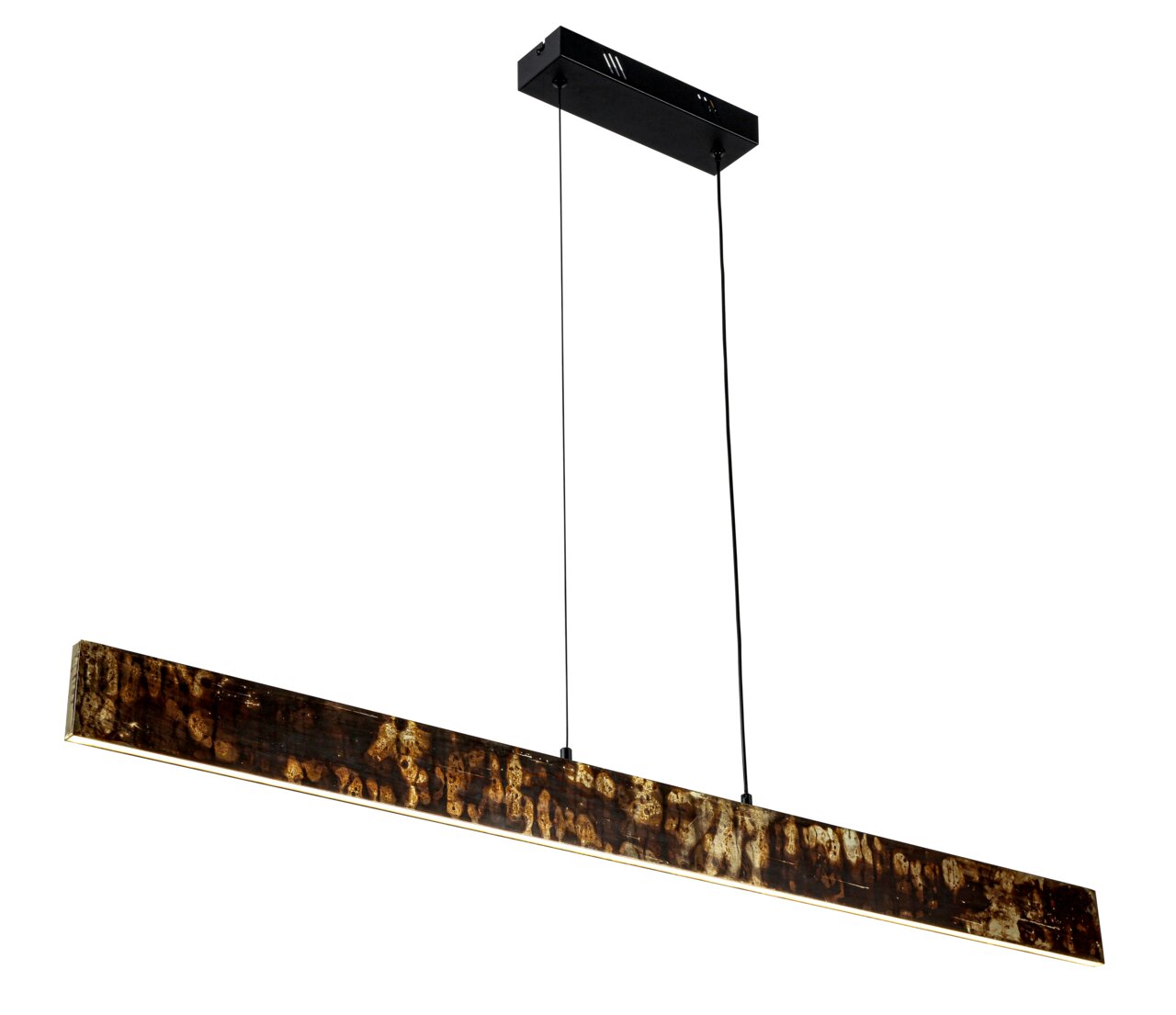 LED-Hängeleuchte mit rechteckigem, gemustertem Schirm in seitlicher Perspektive