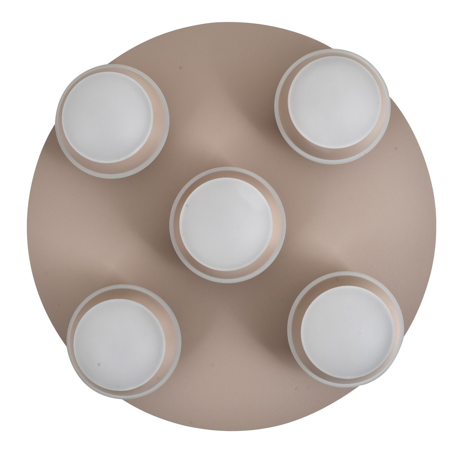 LED-Deckenleuchte mit fünf runden Lichtquellen, Ansicht von oben