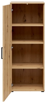 Geöffnete Kommode aus Holz mit drei Regalböden, Frontansicht
