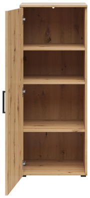 Geöffnete Kommode aus Holz mit drei Regalböden, Frontansicht