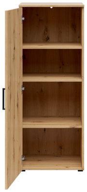 Geöffnete Kommode aus Holz mit drei Regalböden, Frontansicht