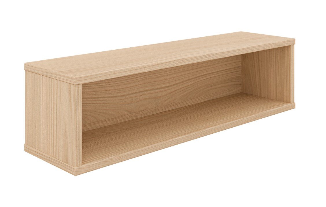 Rechteckige Wandbox aus hellem Holz, seitliche Perspektive