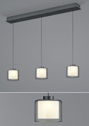 Drievoudige LED-hanglamp KLARA in een moderne, minimalistische uitvoering, gezien vanaf de zijkant.