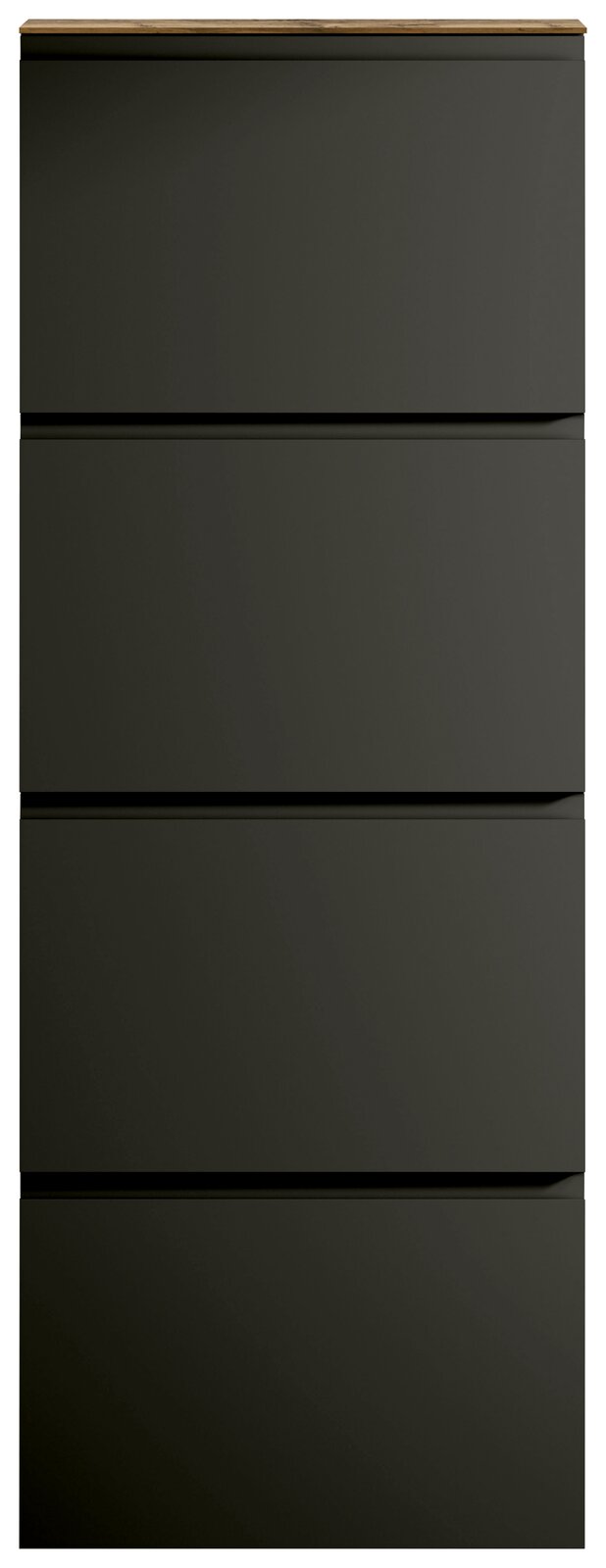 Moderner Hängeschuhschrank mit vier Klappen in dunklem Design, Frontalansicht