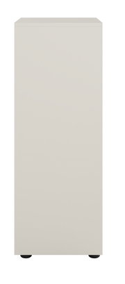 Frontansicht eines schlichten, rechteckigen Aktenregals in hellem Beige.