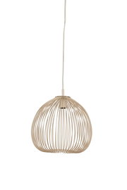 Hängeleuchte mit modernem, offenen Design aus Metallstäben in beige, seitliche Perspektive