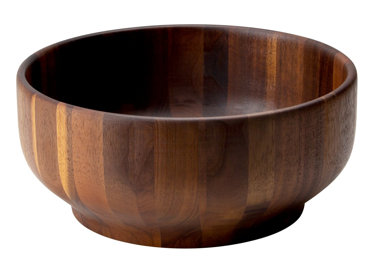 Schüssel aus Akazienholz in Seitenansicht, mit natürlicher Holzmaserung und glatter Oberfläche.