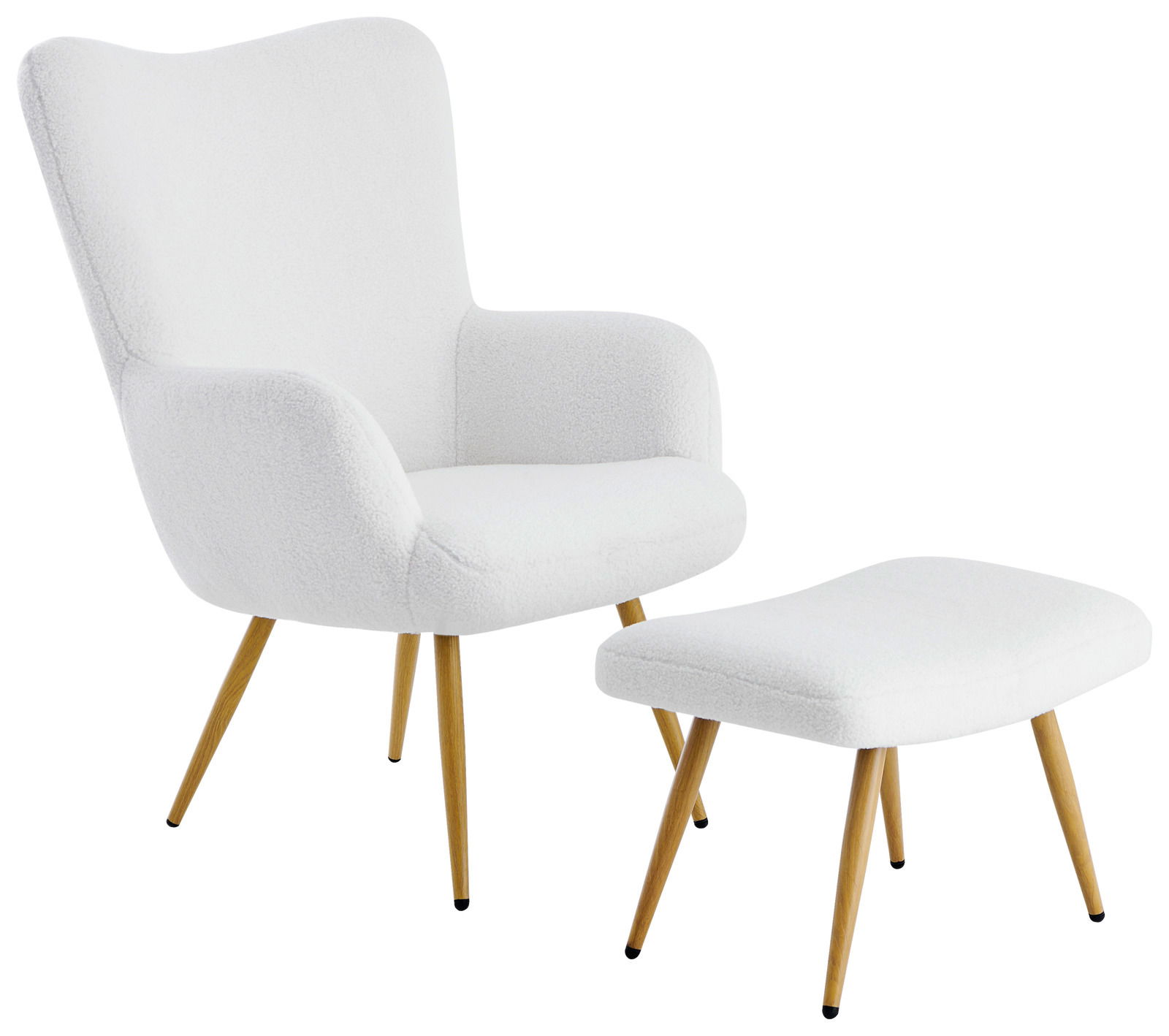 Ti´me Sessel mit Hocker RICARDA Weißer Sessel mit Hocker, seitliche Perspektive, moderne Holzbeine