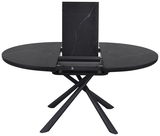 Moderner schwarzer Esstisch mit ausziehbarer Platte, Ansicht von vorne