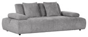 Graues 2-Sitzer Sofa mit weicher Polsterung und drei Rückenkissen, seitliche Perspektive