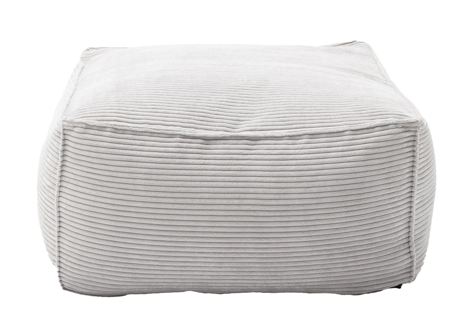 Pure Home Lifestyle Hocker quadratisch NOPPA Quadratischer Hocker aus hellgrauem, geripptem Stoff, seitliche Perspektive