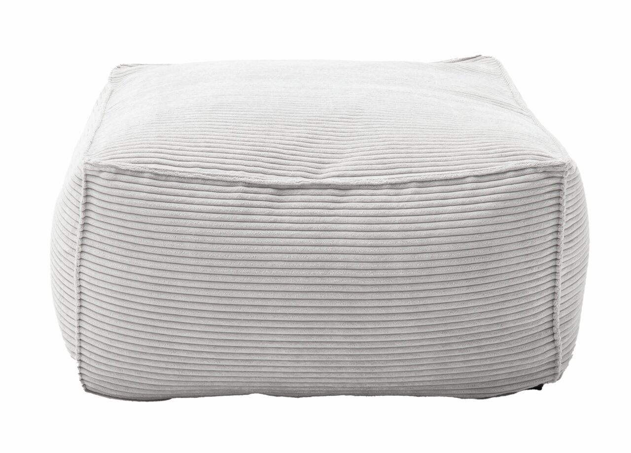 Pure Home Lifestyle Hocker quadratisch NOPPA Quadratischer Hocker aus hellgrauem, geripptem Stoff, seitliche Perspektive