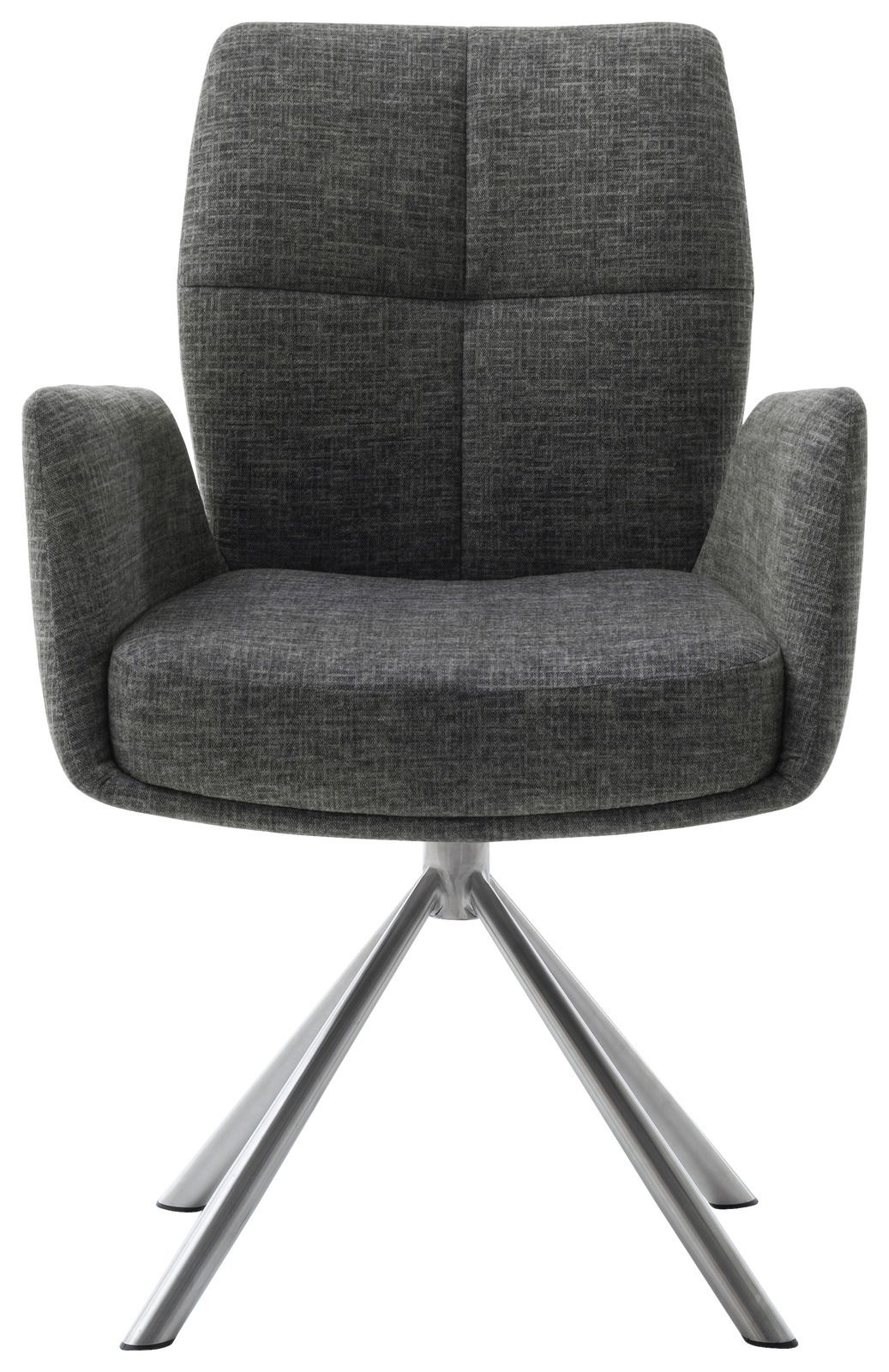 Moderner grauer Sessel mit Metallbeinen, Frontalansicht